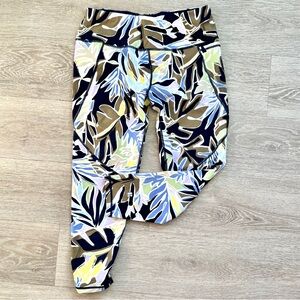 Sweaty Betty 7/8 Power Pocket Workout Leggings, Green Paper Leaf Print, Large